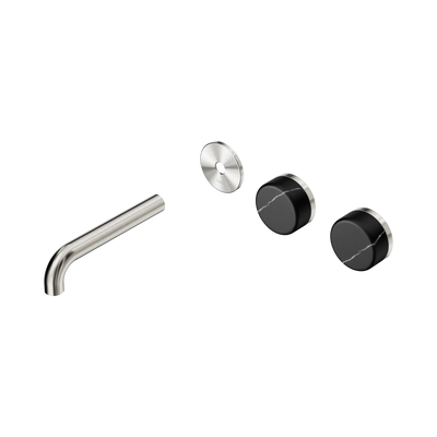 Nero Serenity Wall Basin Set 160mm Offset Spout With Marquina Black Handle Trim Kit Only, Brushed Nickel