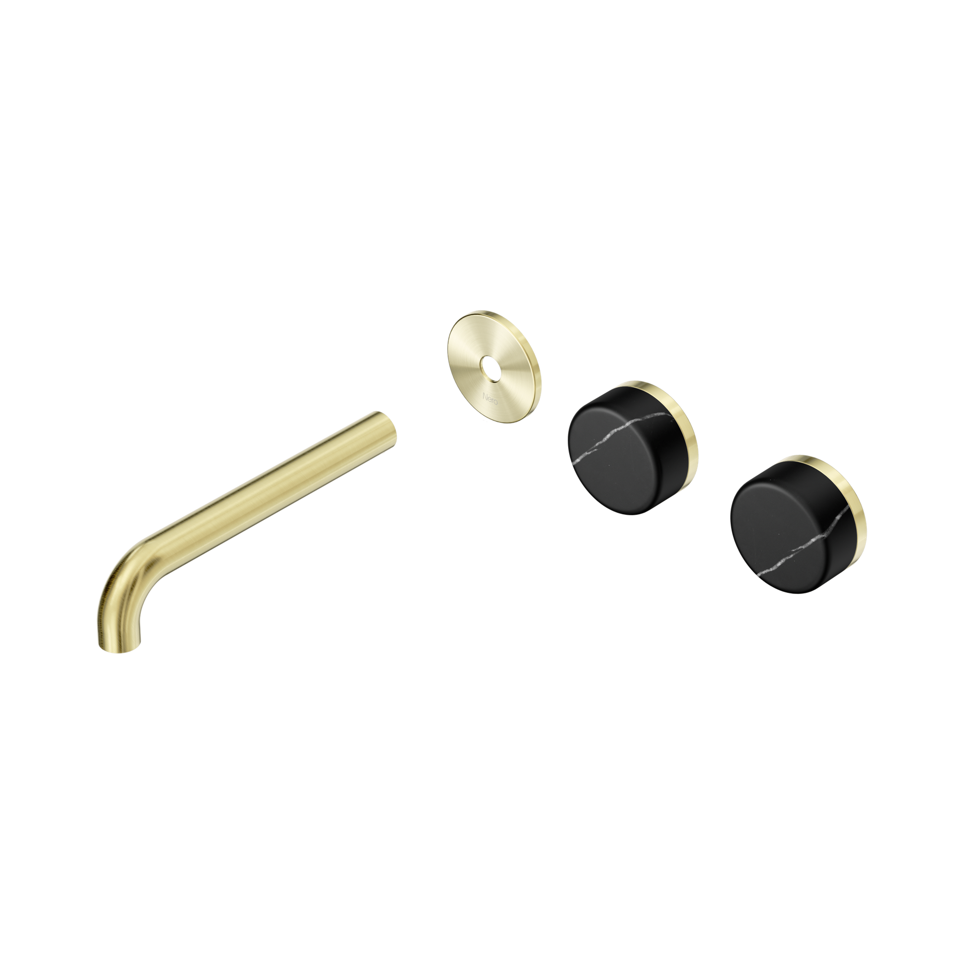 Nero Serenity Wall Basin Set 185mm Offset Spout With Marquina Black Handle Trim Kit Only, Brushed Gold