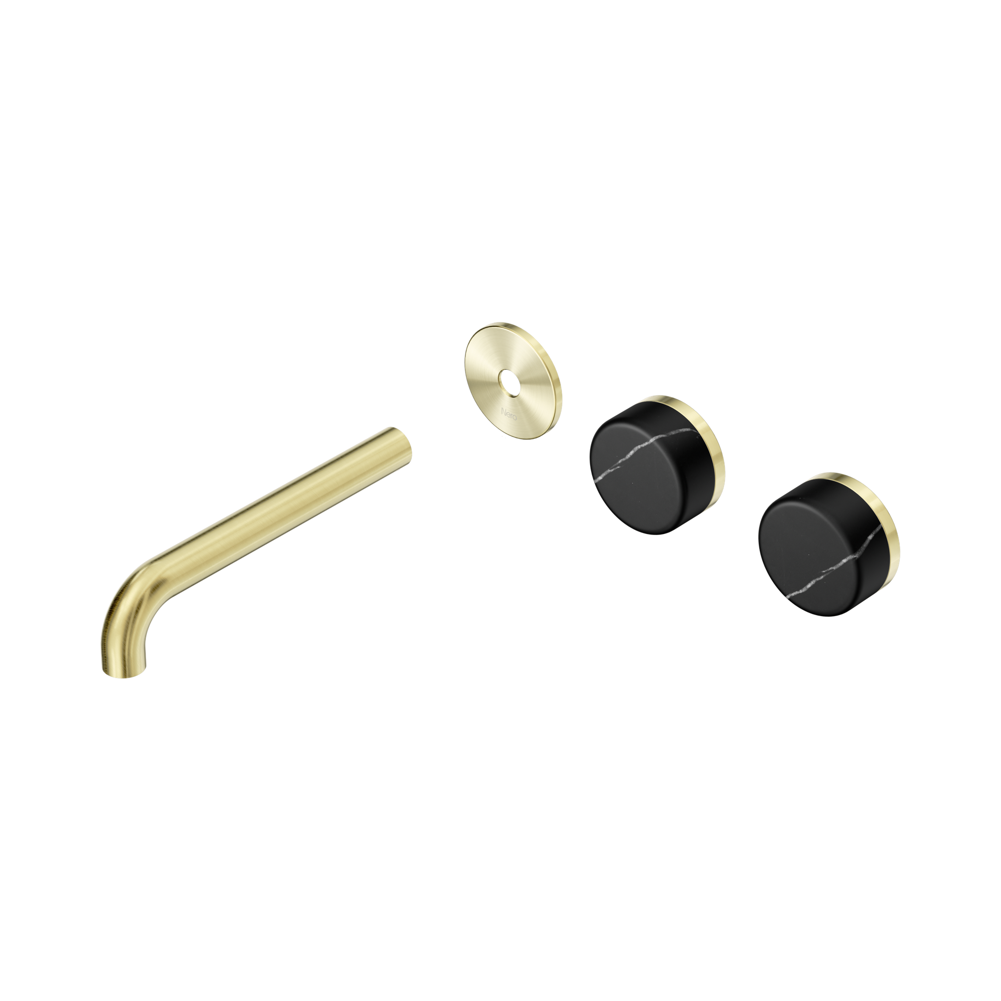 Nero Serenity Wall Basin Set 185mm Offset Spout With Marquina Black Handle Trim Kit Only, Brushed Gold