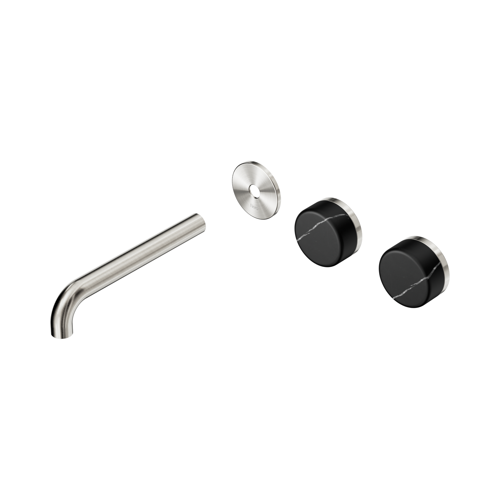 Nero Serenity Wall Basin Set 185mm Offset Spout With Marquina Black Handle Trim Kit Only, Brushed Nickel
