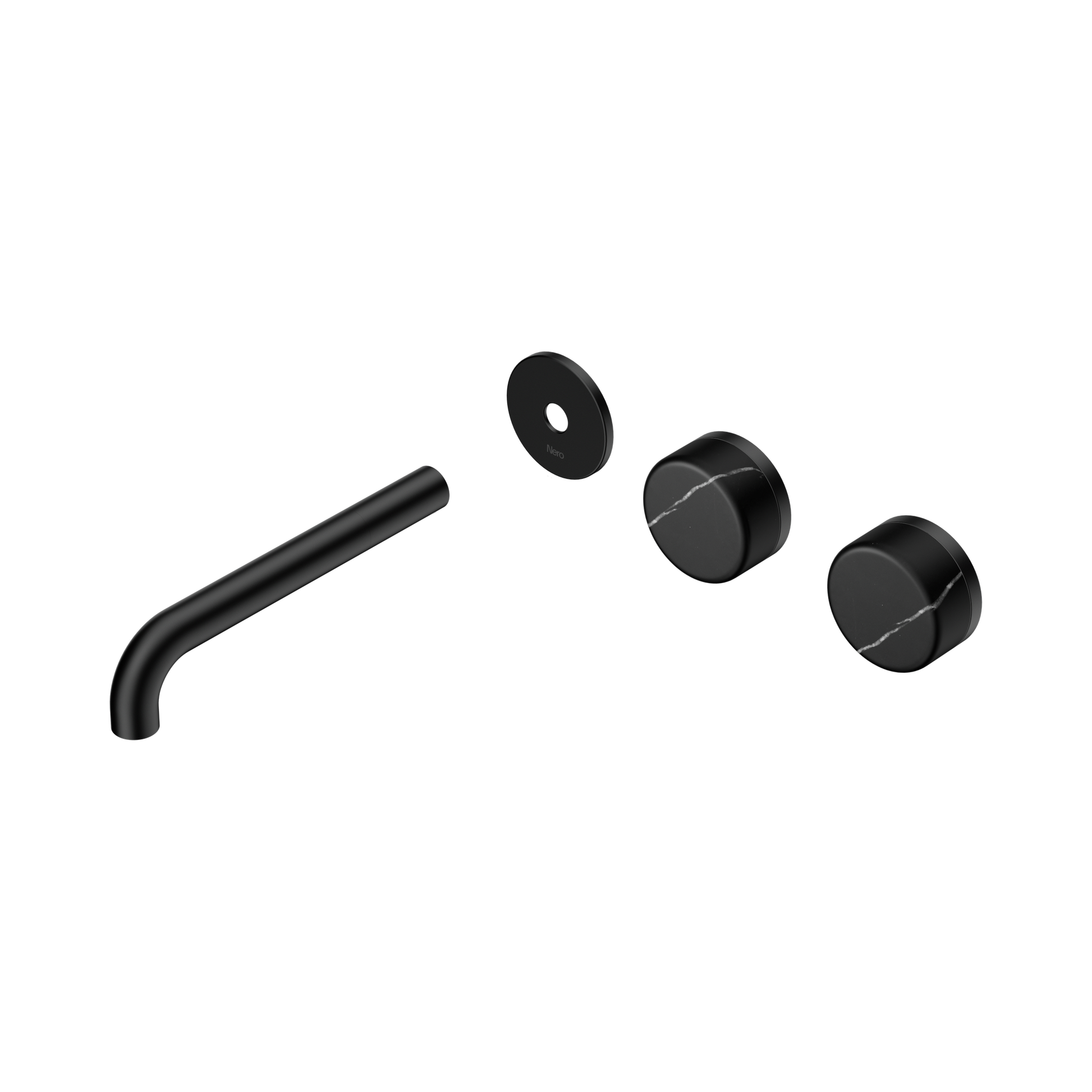 Nero Serenity Wall Basin Set 185mm Offset Spout With Marquina Black Handle Trim Kit Only, Matte Black