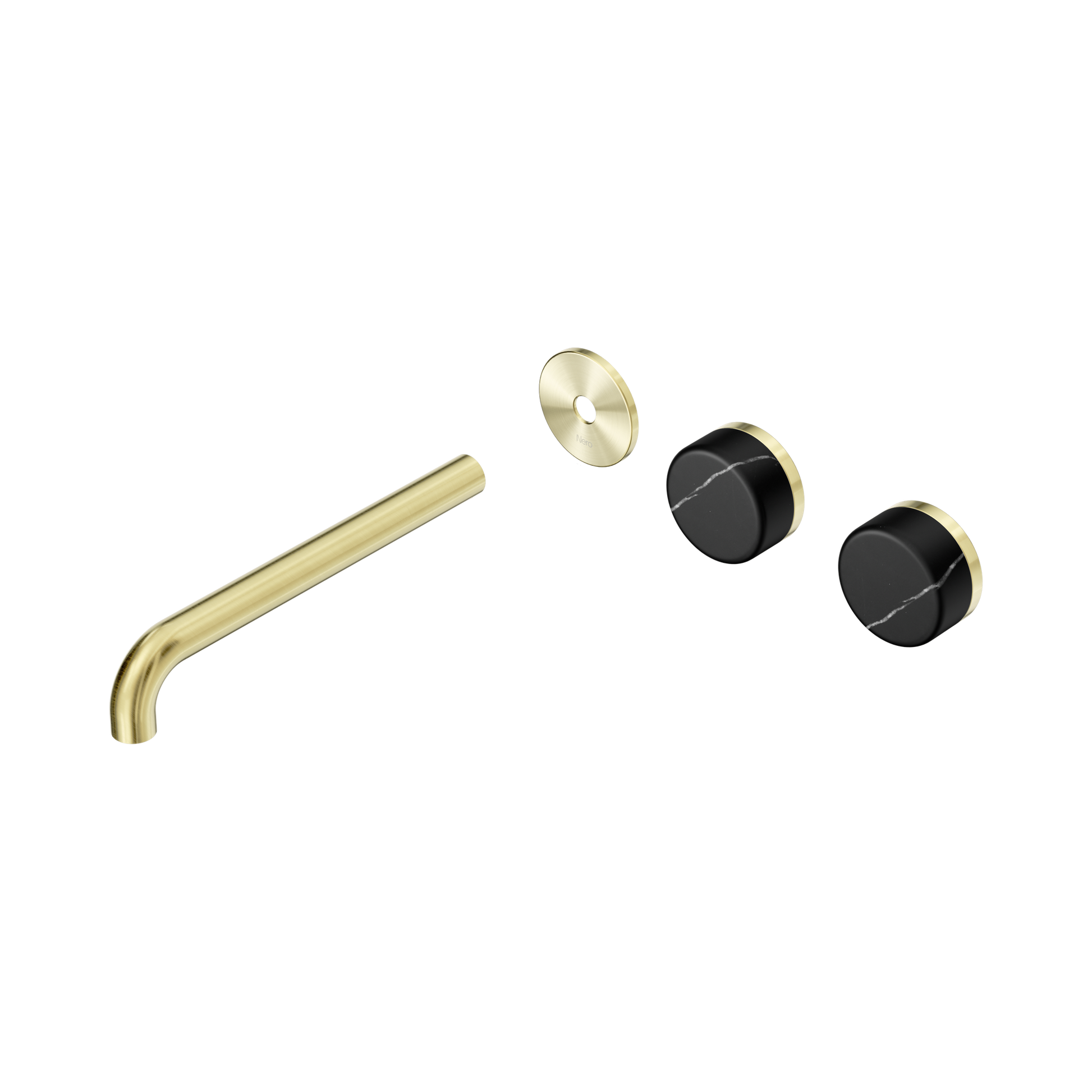 Nero Serenity Wall Basin Set 220mm Offset Spout With Marquina Black Handle Trim Kit Only, Brushed Gold