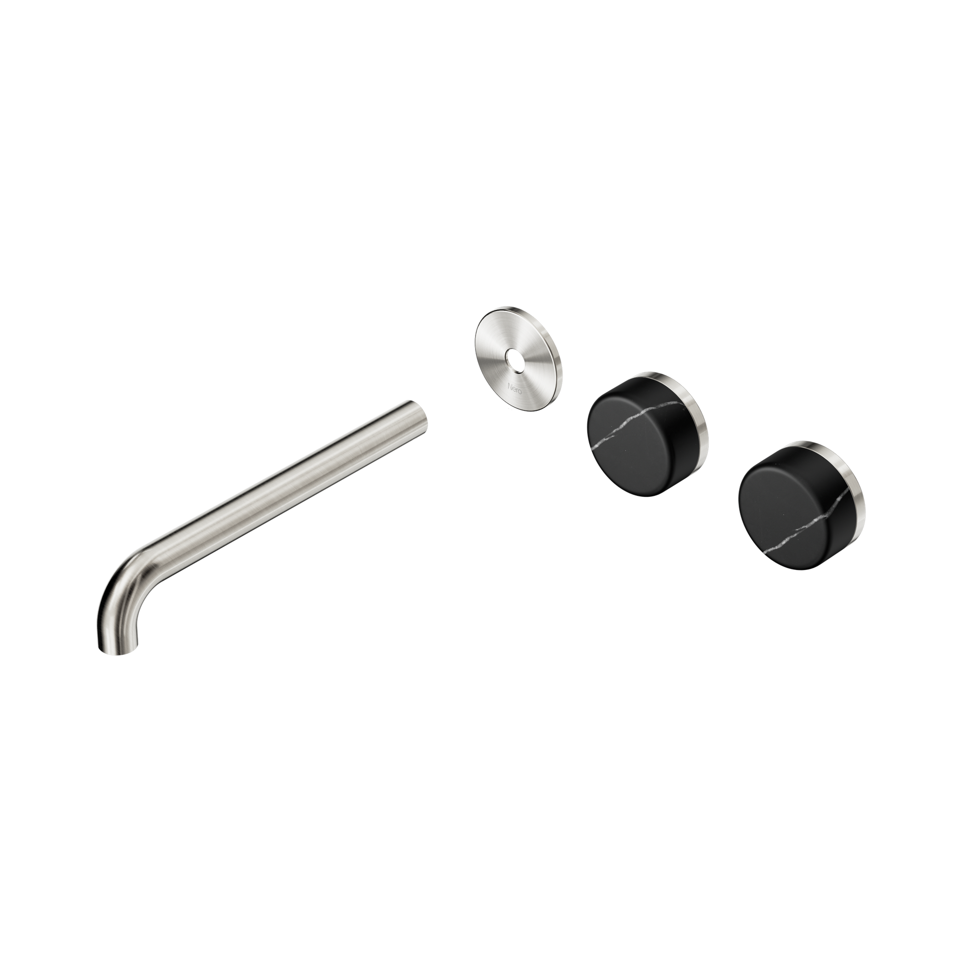 Nero Serenity Wall Basin Set 220mm Offset Spout With Marquina Black Handle Trim Kit Only, Brushed Nickel