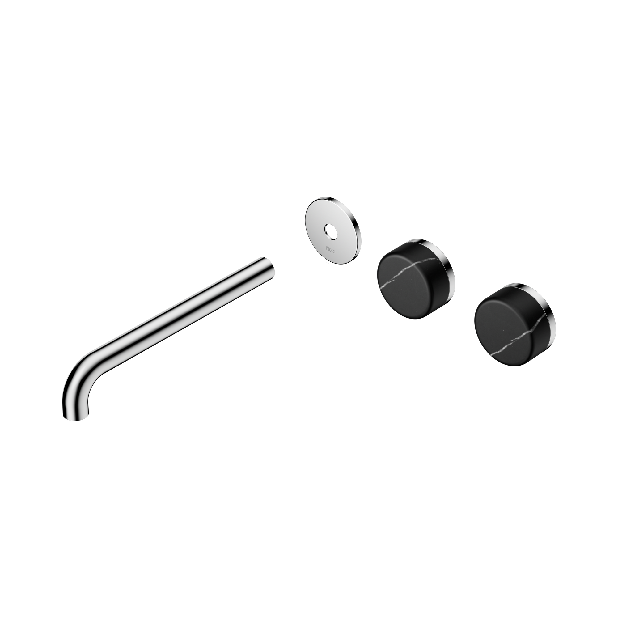 Nero Serenity Wall Basin Set 220mm Offset Spout With Marquina Black Handle Trim Kit Only, Chrome