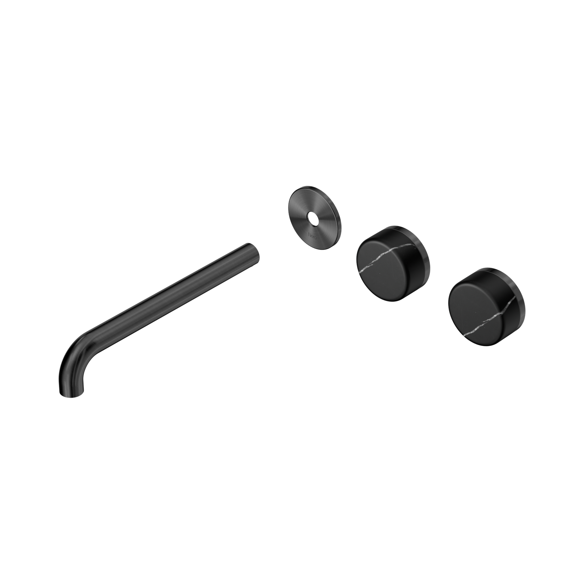 Nero Serenity Wall Basin Set 220mm Offset Spout With Marquina Black Handle Trim Kit Only, Gun Metal