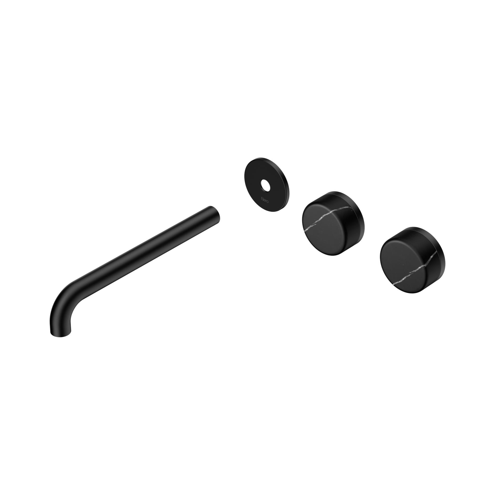 Nero Serenity Wall Basin Set 220mm Offset Spout With Marquina Black Handle Trim Kit Only, Matte Black