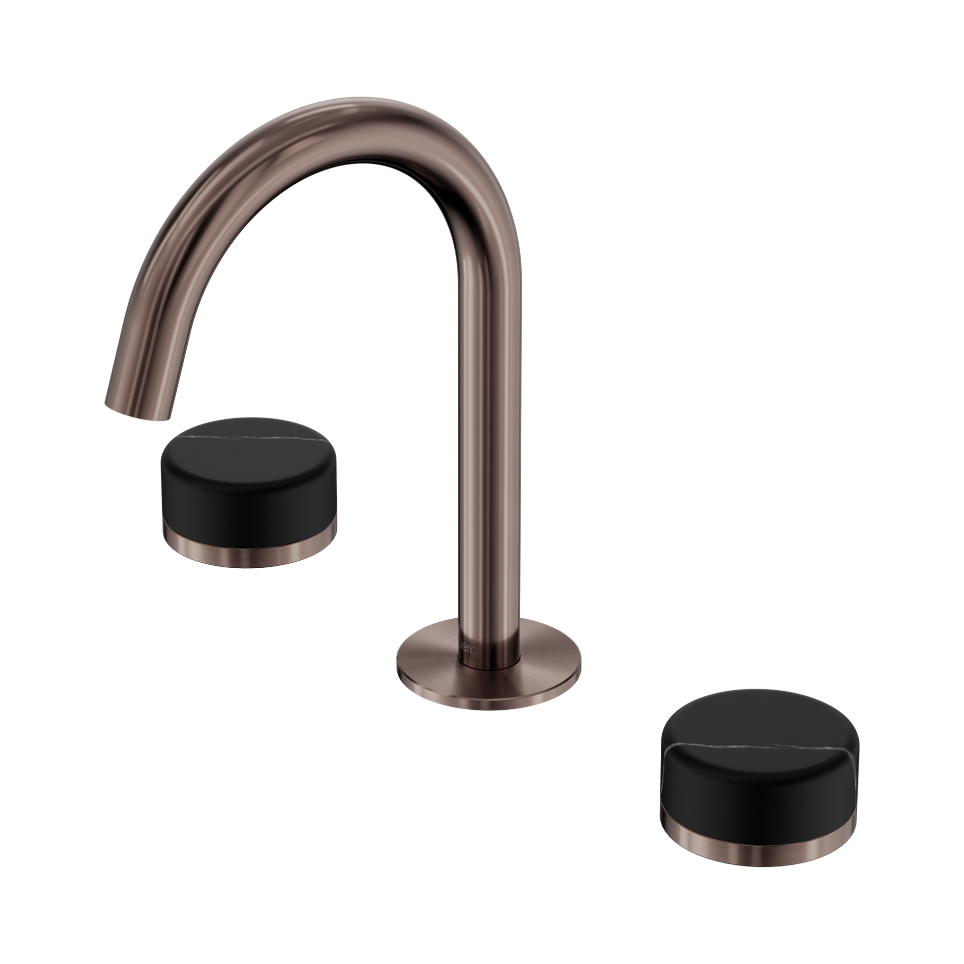 Nero Serenity Basin Set Arc Spout With Marquina Black Handle, Brushed Bronze