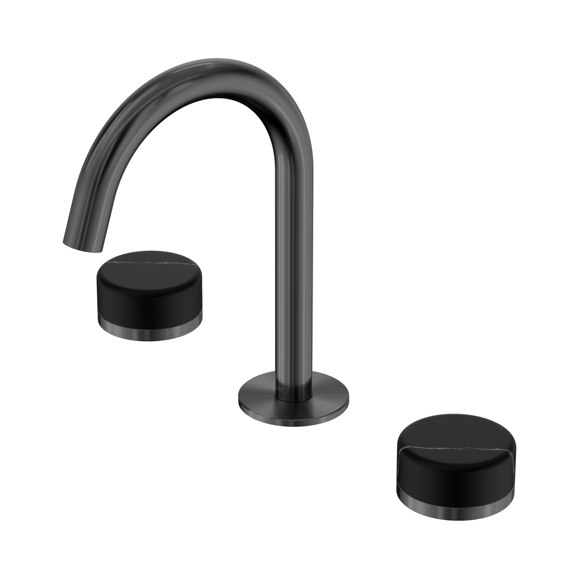 Nero Serenity Basin Set Arc Spout With Marquina Black Handle, Gun Metal