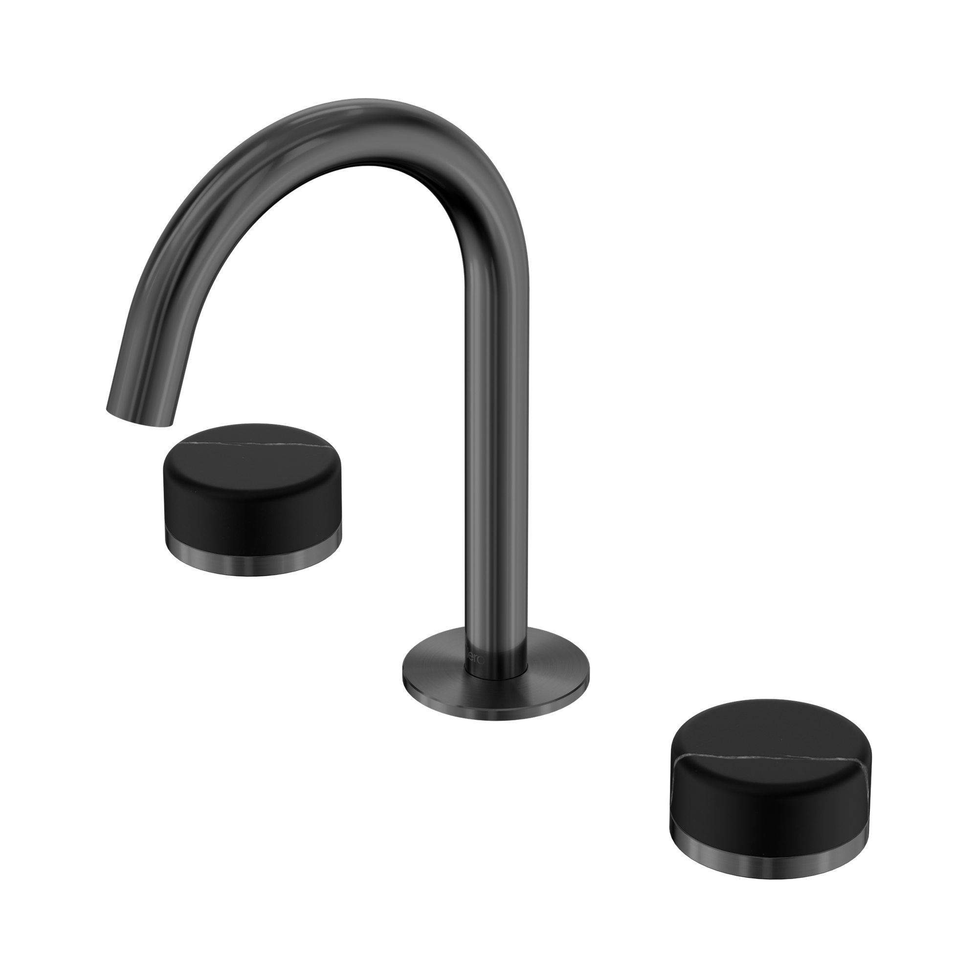 Nero Serenity Basin Set Arc Spout With Marquina Black Handle, Gun Metal