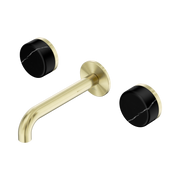 Nero Serenity Wall Basin Set 160mm Spout With Marquina Black Handle, Brushed Gold