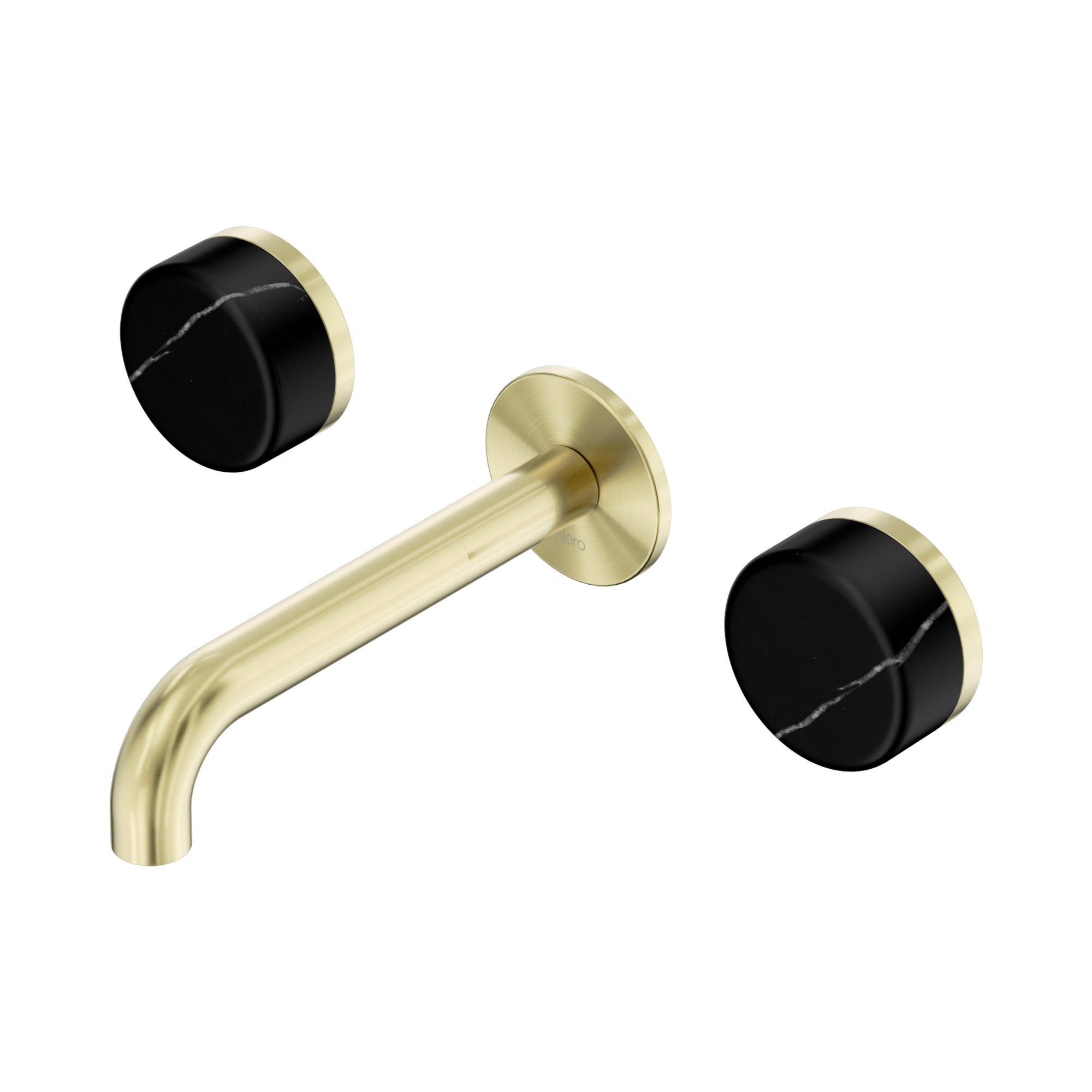 Nero Serenity Wall Basin Set 160mm Spout With Marquina Black Handle, Brushed Gold