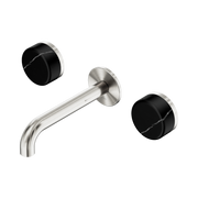 Nero Serenity Wall Basin Set 160mm Spout With Marquina Black Handle, Brushed Nickel