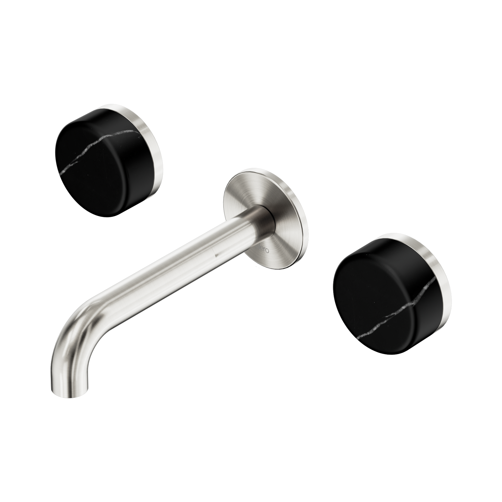 Nero Serenity Wall Basin Set 160mm Spout With Marquina Black Handle, Brushed Nickel
