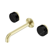 Nero Serenity Wall Basin Set 185mm Spout With Marquina Black Handle, Brushed Gold