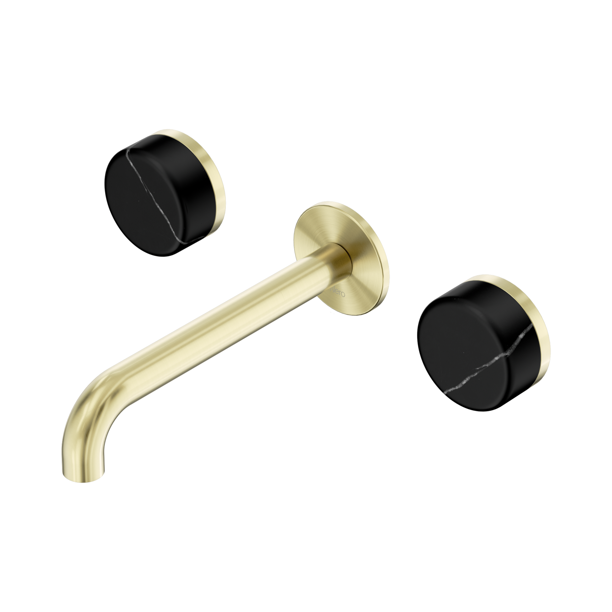 Nero Serenity Wall Basin Set 185mm Spout With Marquina Black Handle, Brushed Gold