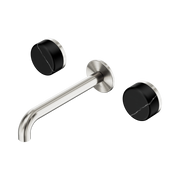 Nero Serenity Wall Basin Set 185mm Spout With Marquina Black Handle, Brushed Nickel