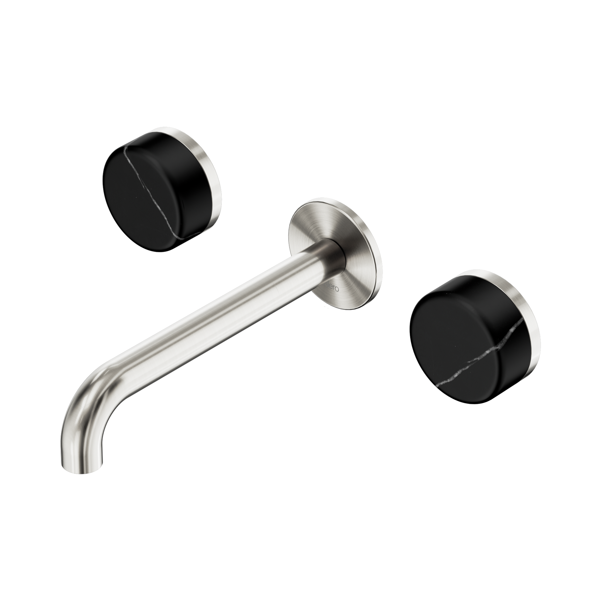 Nero Serenity Wall Basin Set 185mm Spout With Marquina Black Handle, Brushed Nickel