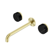 Nero Serenity Wall Basin Set 220mm Spout With Marquina Black Handle, Brushed Gold