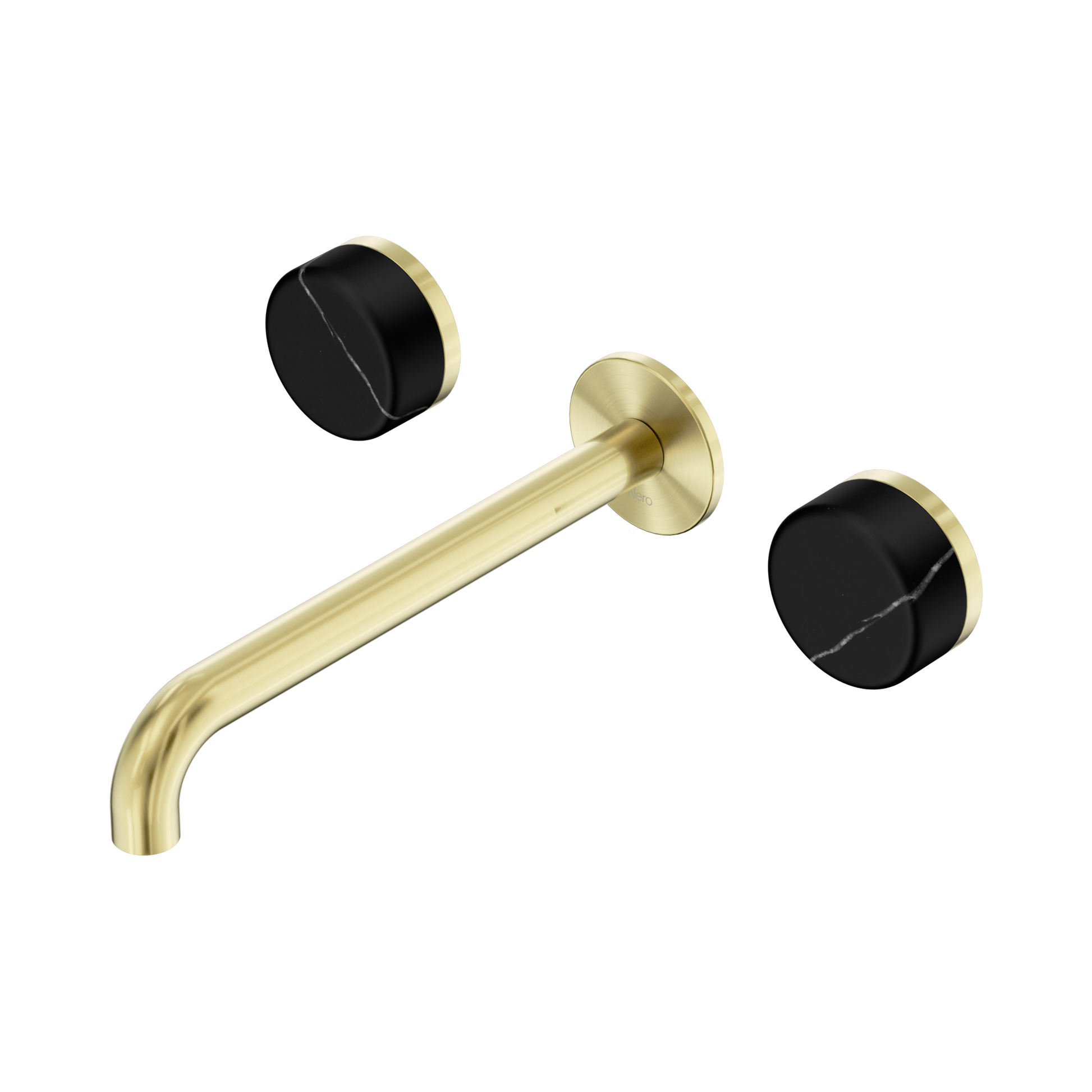 Nero Serenity Wall Basin Set 220mm Spout With Marquina Black Handle, Brushed Gold