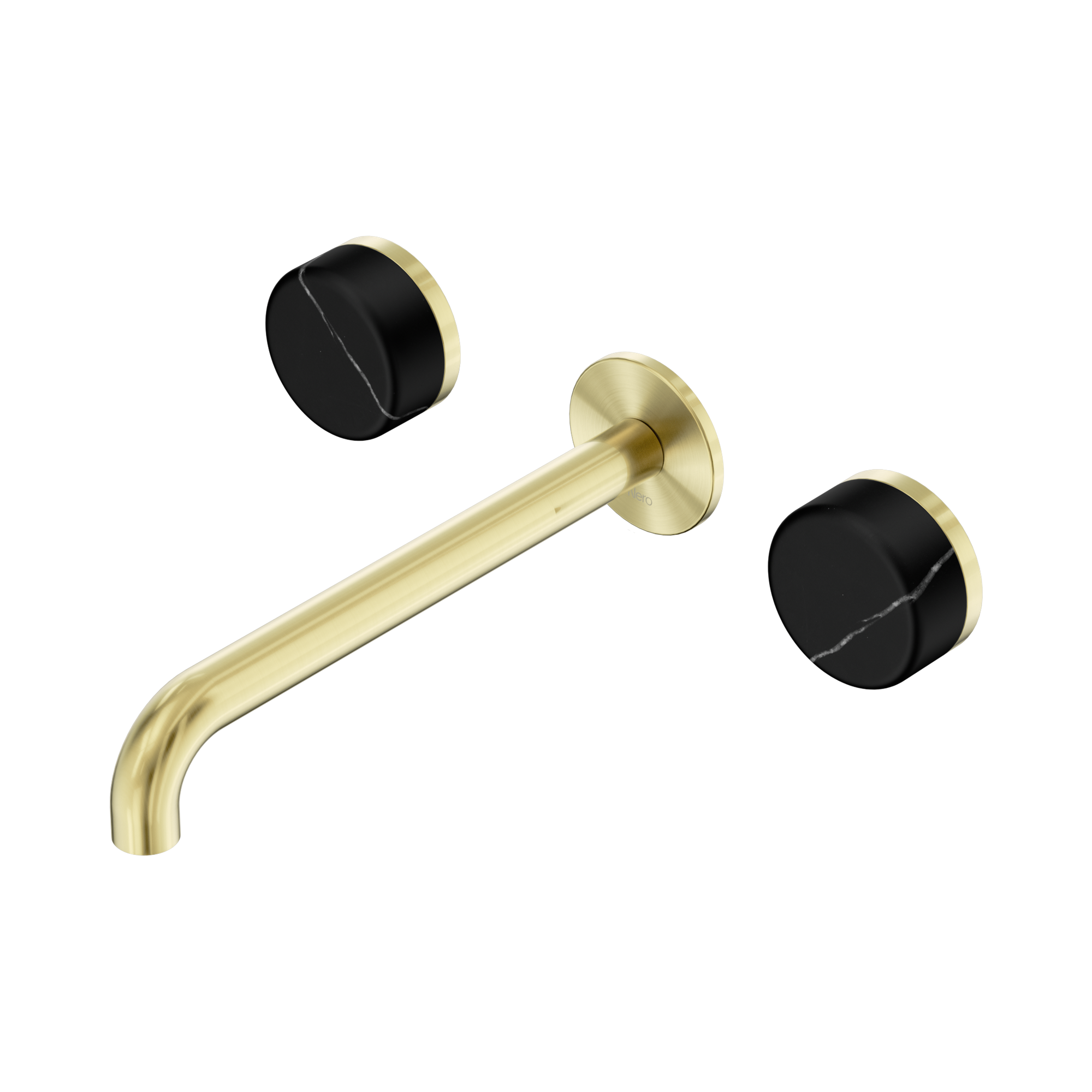 Nero Serenity Wall Basin Set 220mm Spout With Marquina Black Handle, Brushed Gold
