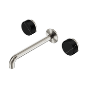 Nero Serenity Wall Basin Set 220mm Spout With Marquina Black Handle, Brushed Nickel