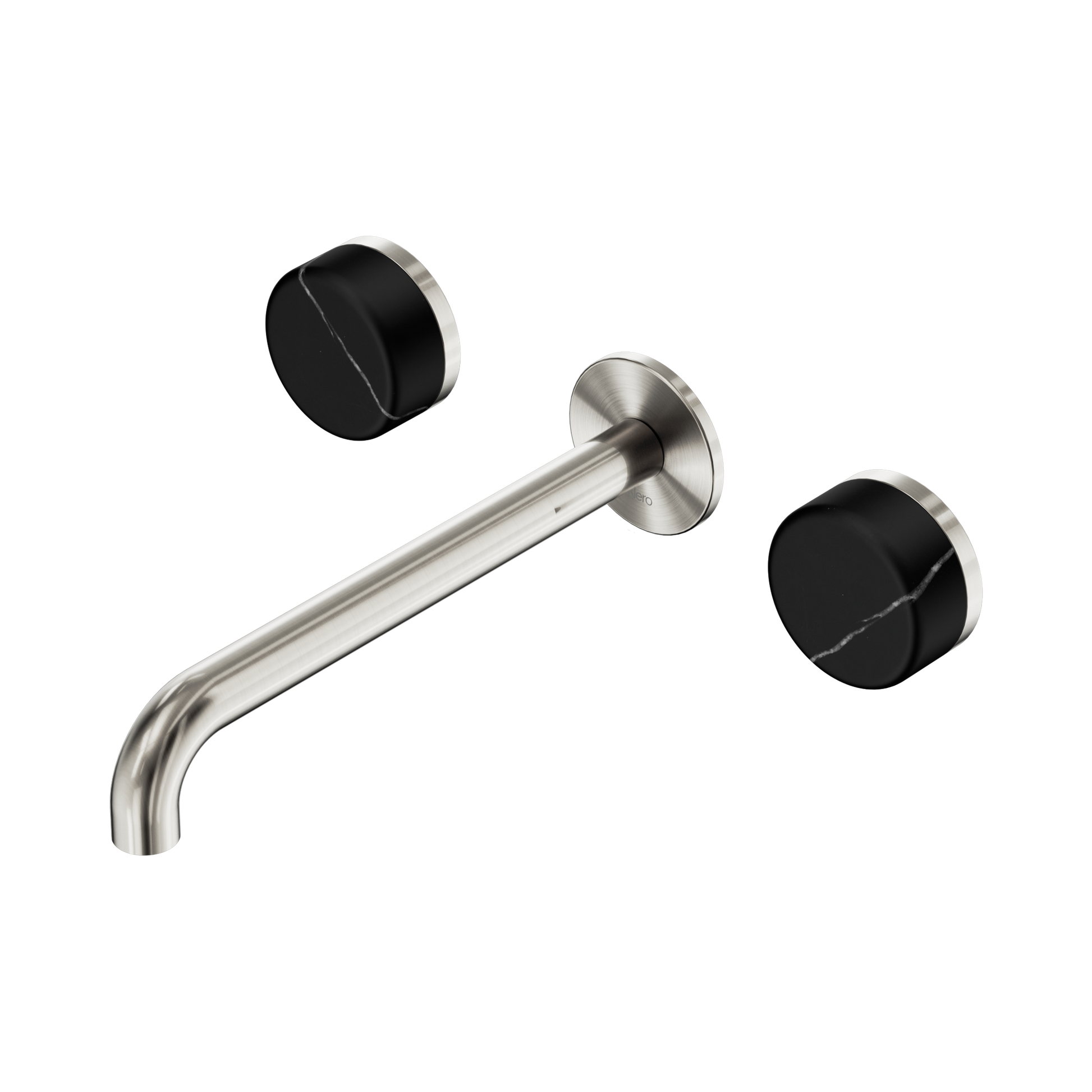 Nero Serenity Wall Basin Set 220mm Spout With Marquina Black Handle, Brushed Nickel
