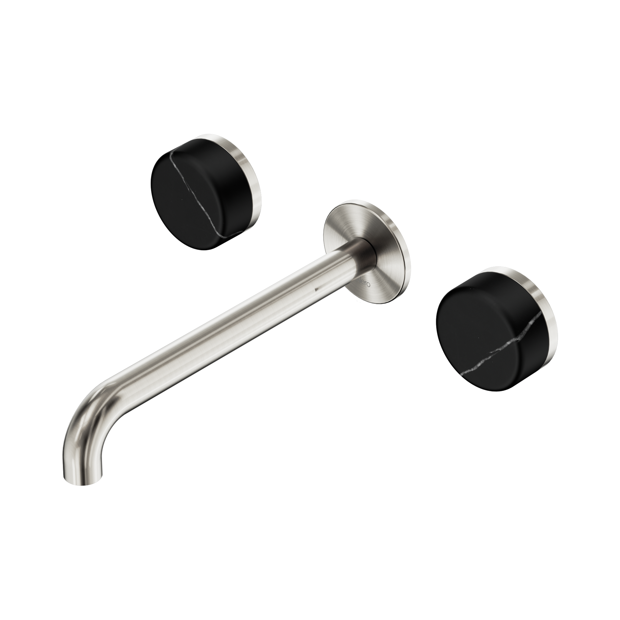 Nero Serenity Wall Basin Set 220mm Spout With Marquina Black Handle, Brushed Nickel