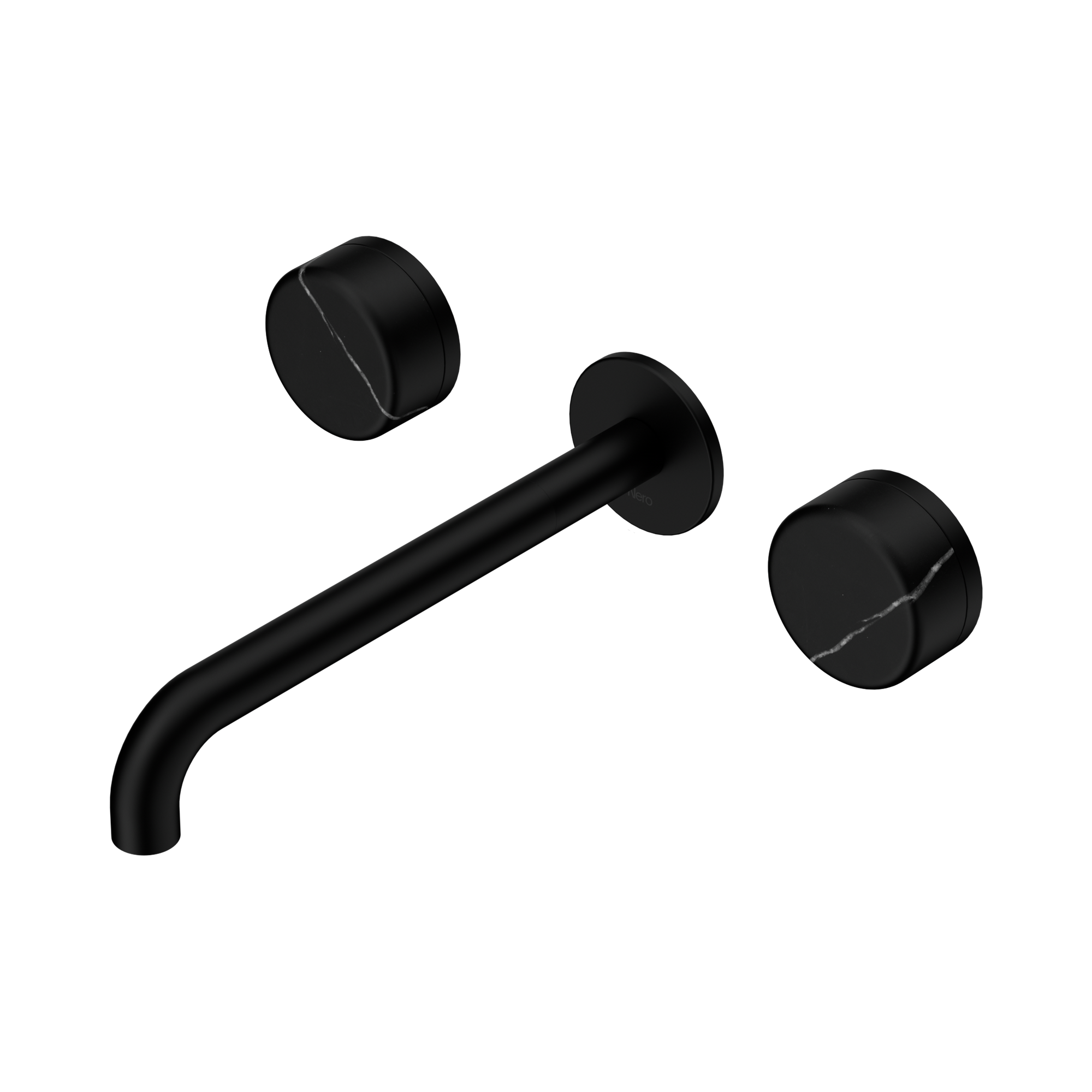 Nero Serenity Wall Basin Set 220mm Spout With Marquina Black Handle, Matte Black