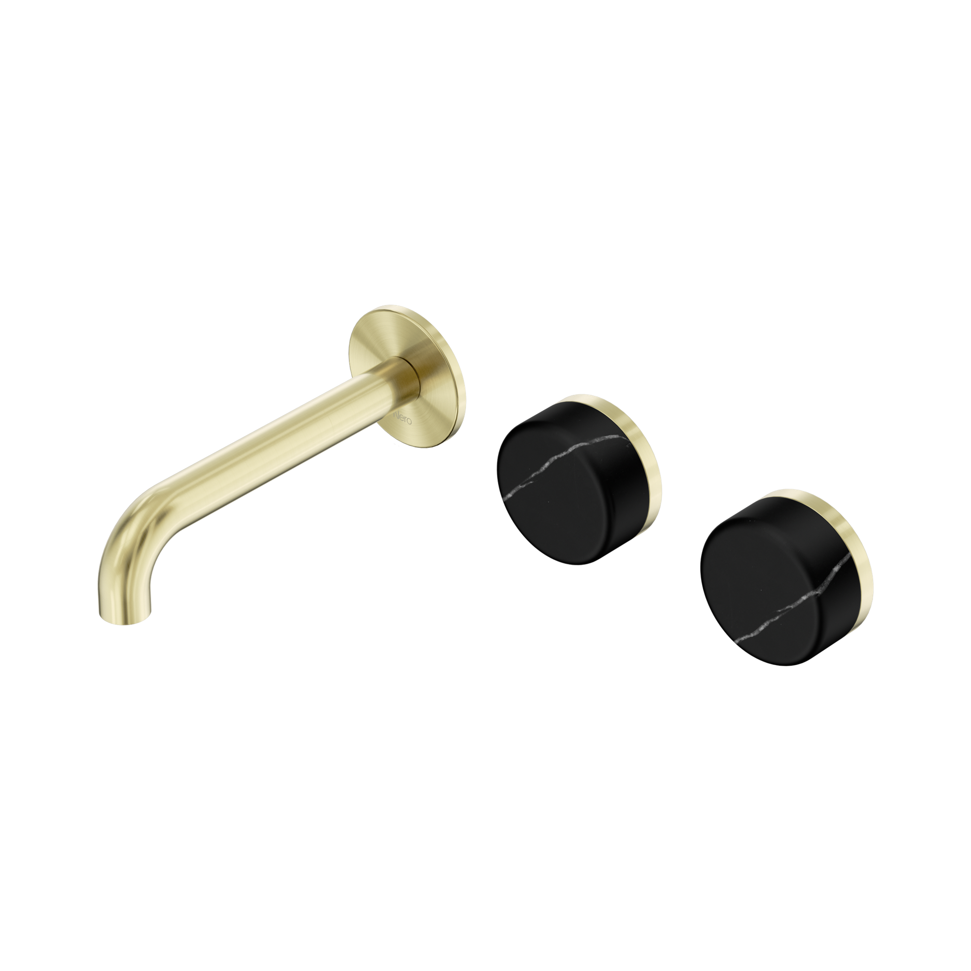 Nero Serenity Wall Basin Set 160mm Offset Spout With Marquina Black Handle, Brushed Gold