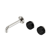Nero Serenity Wall Basin Set 160mm Offset Spout With Marquina Black Handle, Brushed Nickel