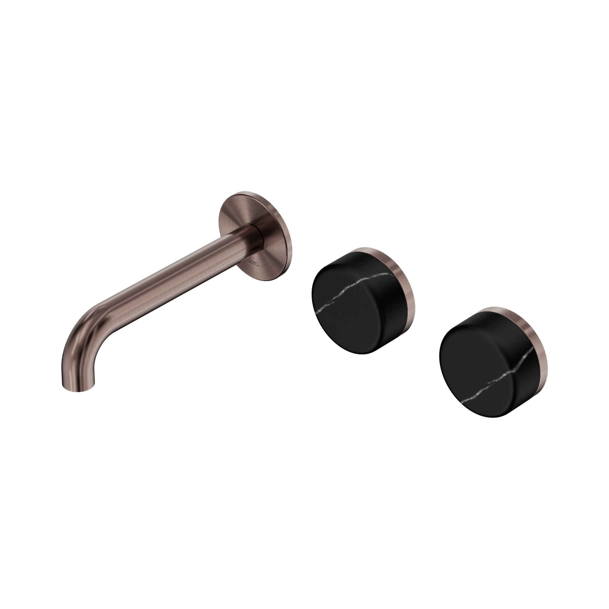 Nero Serenity Wall Basin Set 160mm Offset Spout With Marquina Black Handle, Brushed Bronze