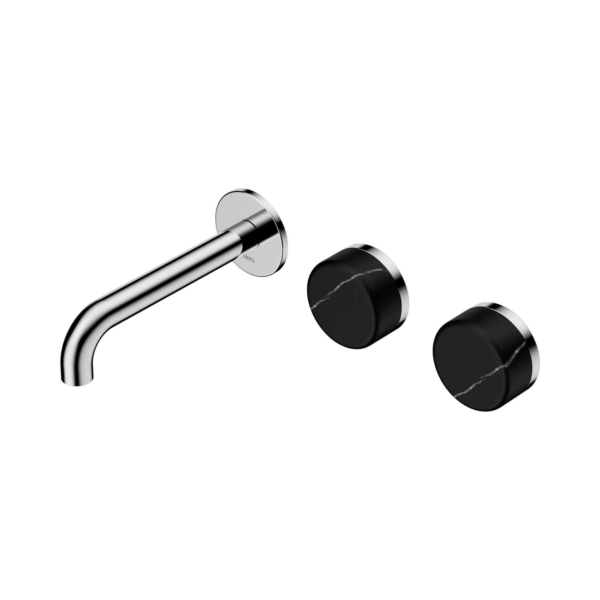 Nero Serenity Wall Basin Set 160mm Offset Spout With Marquina Black Handle, Chrome