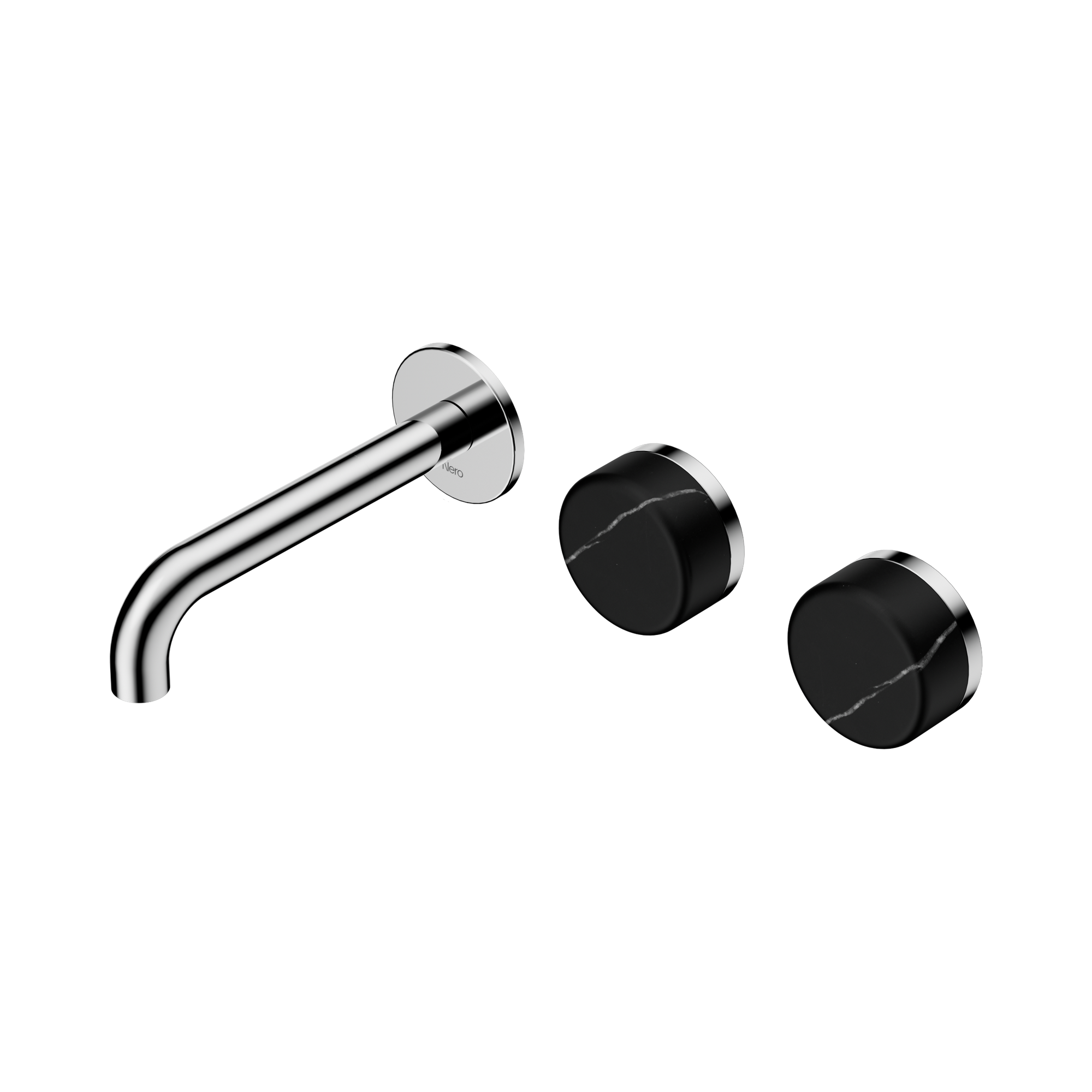 Nero Serenity Wall Basin Set 160mm Offset Spout With Marquina Black Handle, Chrome