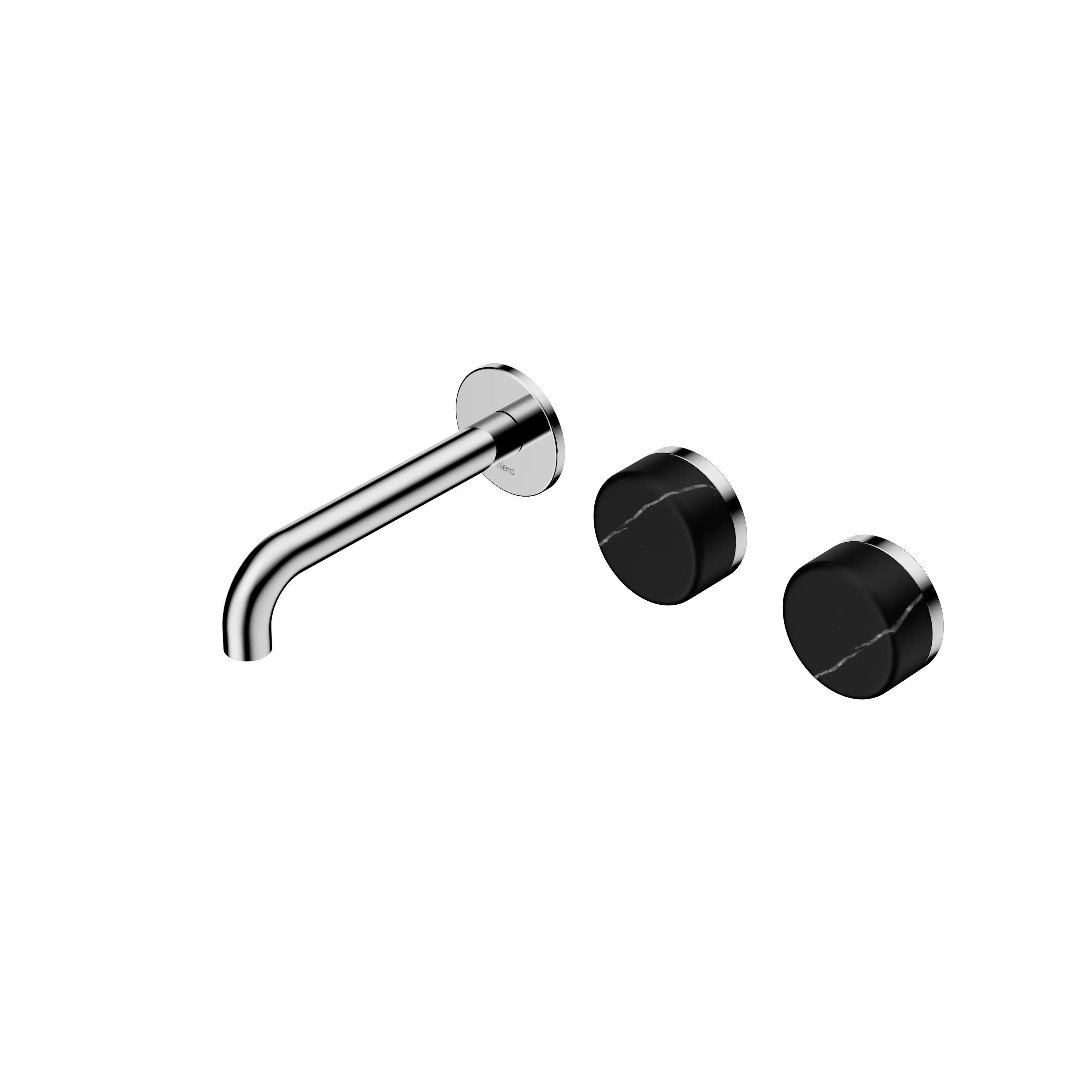 Nero Serenity Wall Basin Set 160mm Offset Spout With Marquina Black Handle