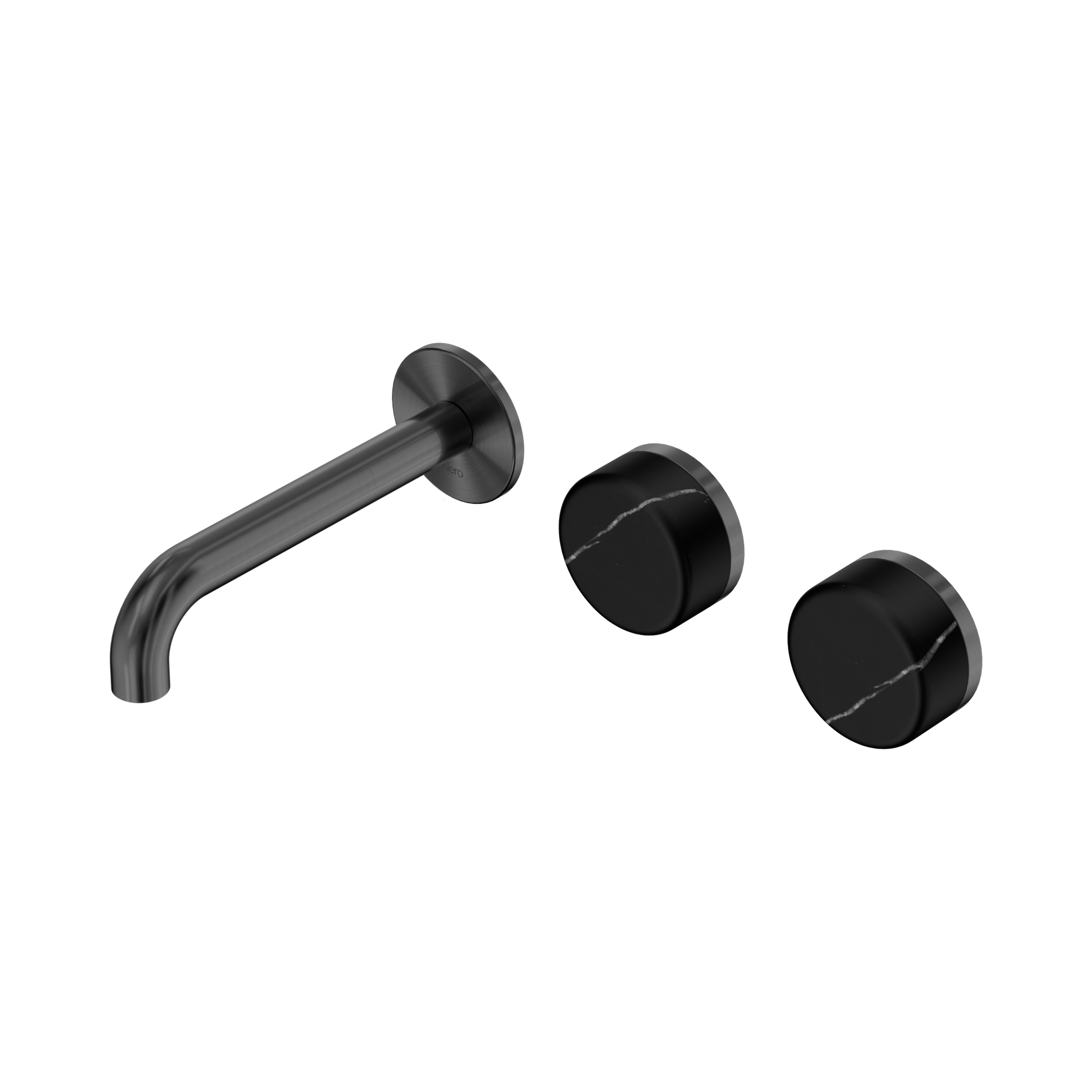 Nero Serenity Wall Basin Set 160mm Offset Spout With Marquina Black Handle, Gun Metal