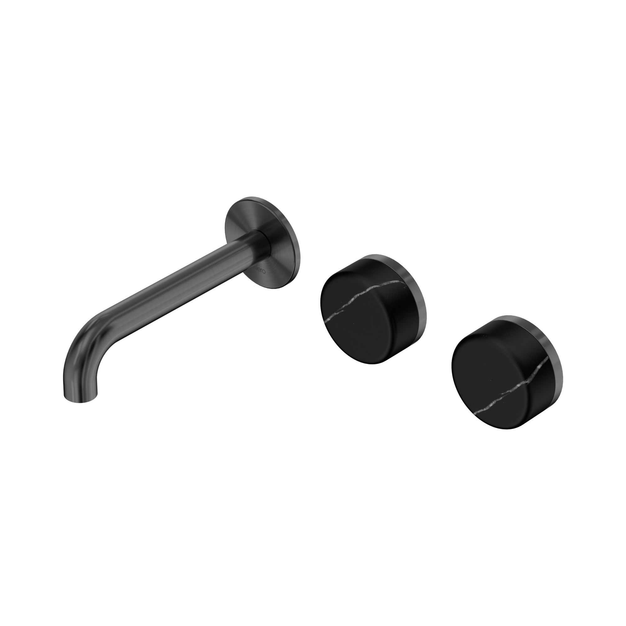 Nero Serenity Wall Basin Set 160mm Offset Spout With Marquina Black Handle, Gun Metal
