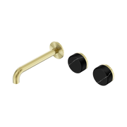 Nero Serenity Wall Basin Set 185mm Offset Spout With Marquina Black Handle, Brushed Gold