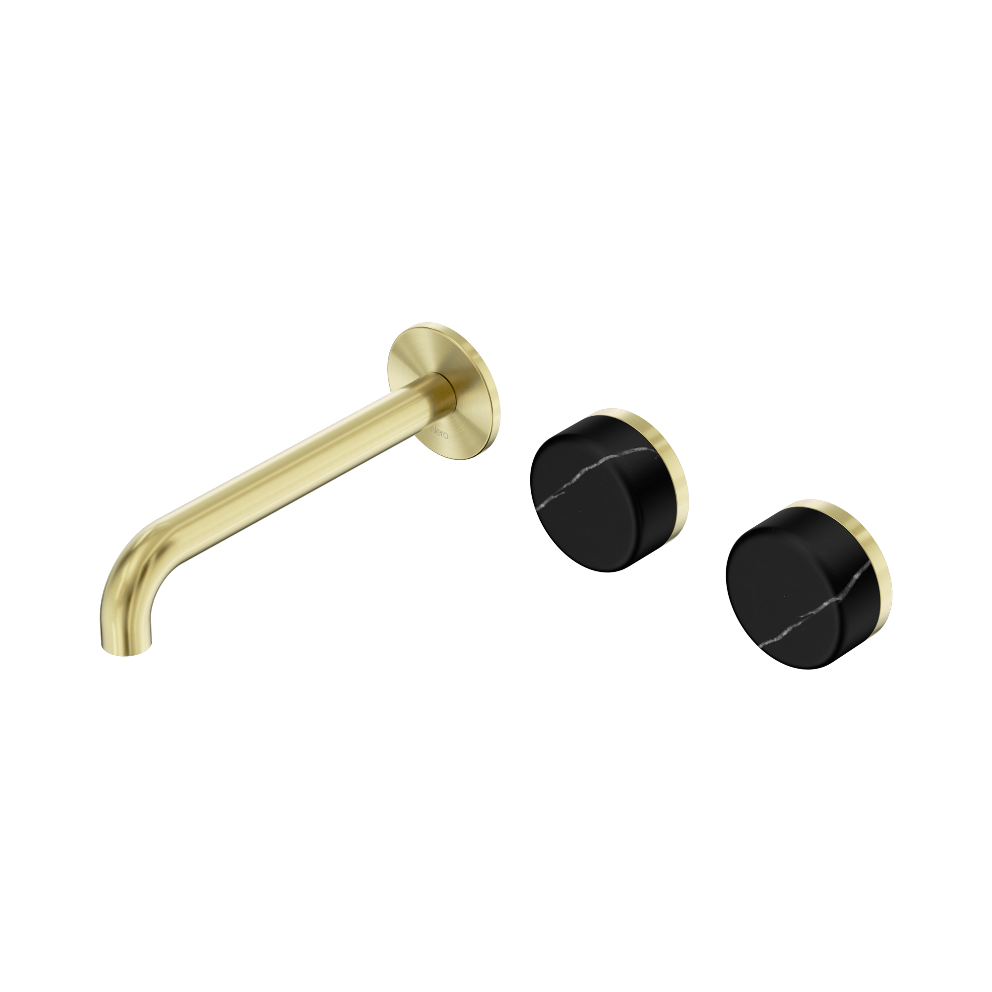 Nero Serenity Wall Basin Set 185mm Offset Spout With Marquina Black Handle, Brushed Gold