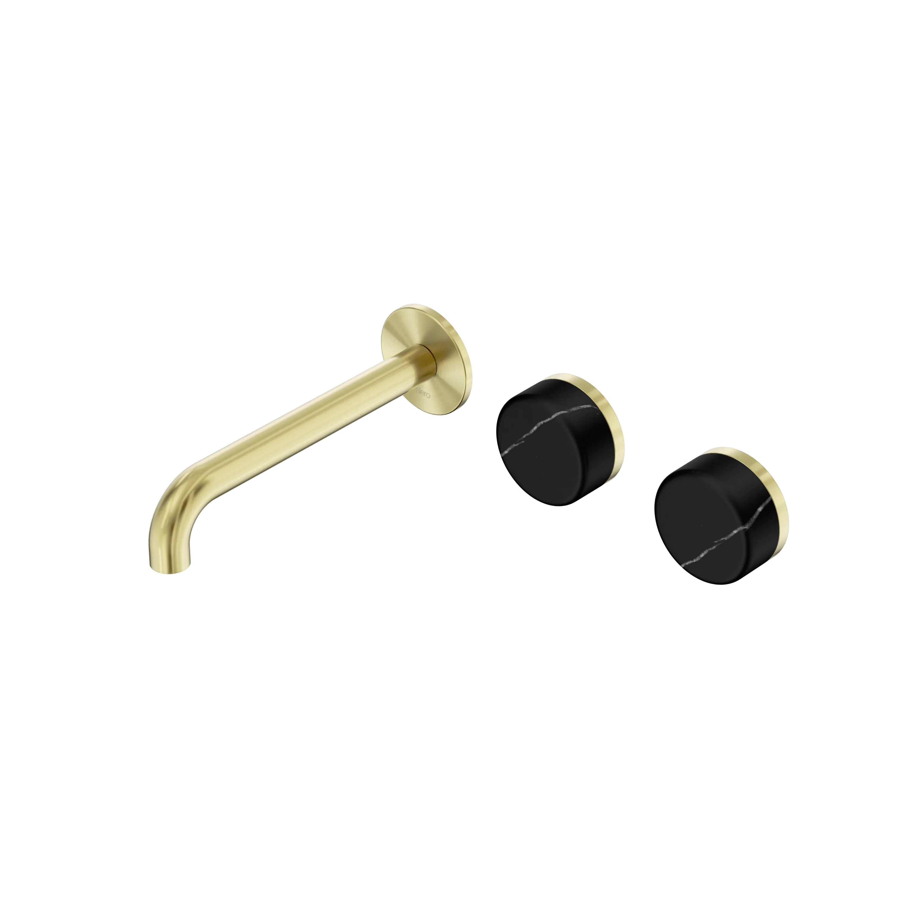 Nero Serenity Wall Basin Set 160mm Offset Spout With Marquina Black Handle