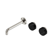 Nero Serenity Wall Basin Set 185mm Offset Spout With Marquina Black Handle, Brushed Nickel