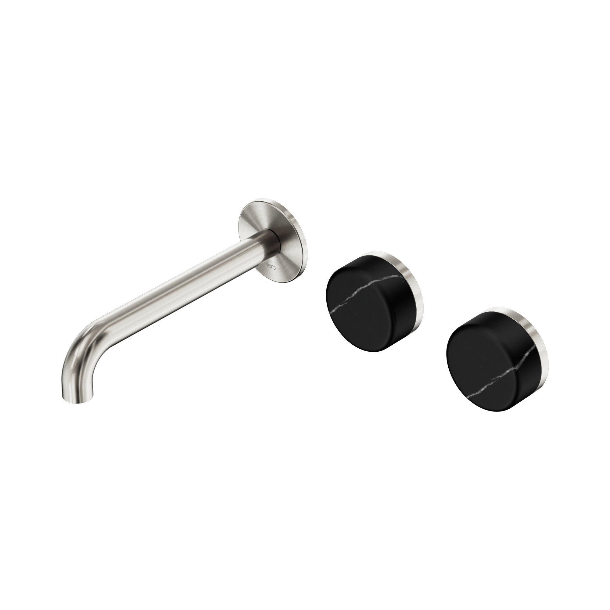 Nero Serenity Wall Basin Set 185mm Offset Spout With Marquina Black Handle, Brushed Nickel