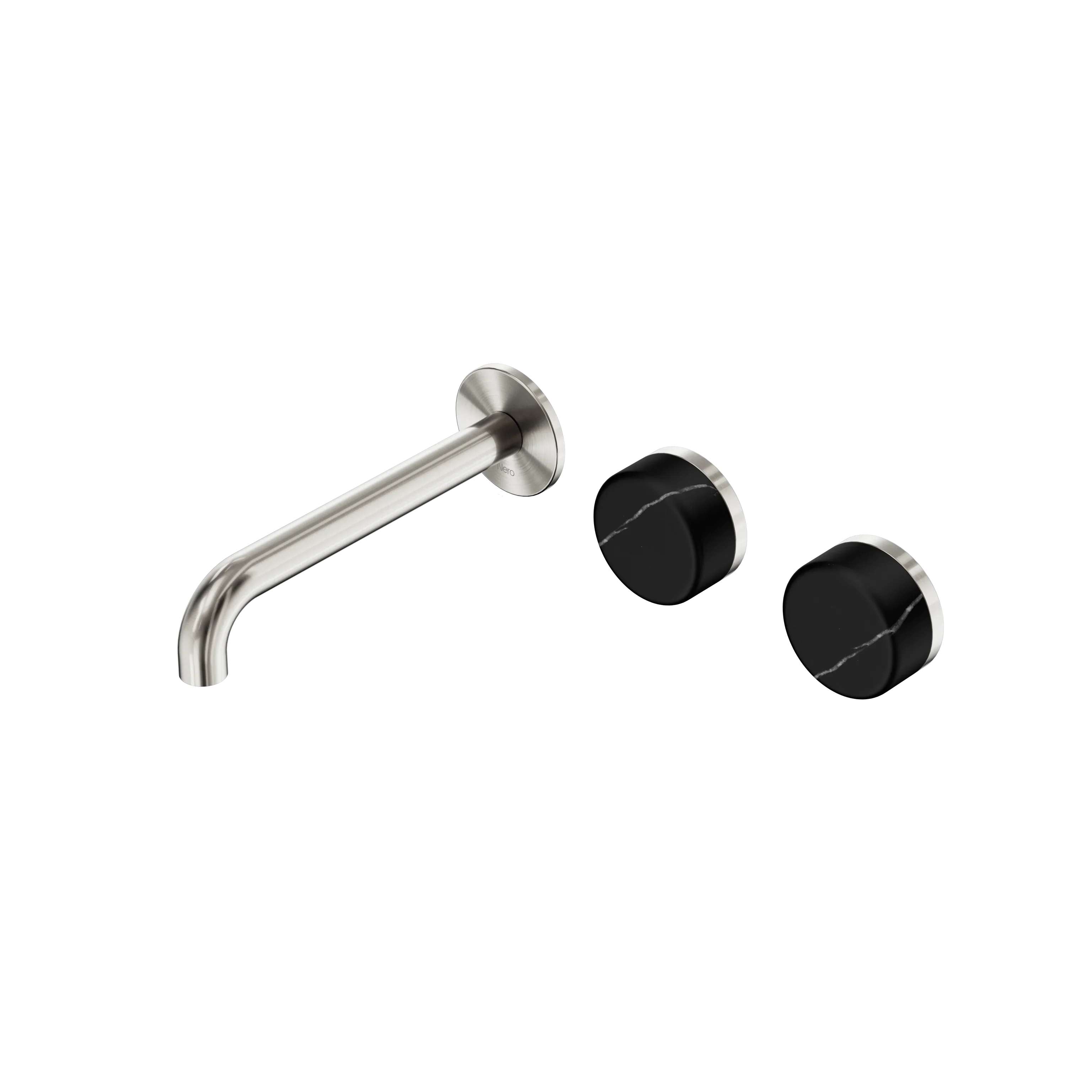 Nero Serenity Wall Basin Set 160mm Offset Spout With Marquina Black Handle