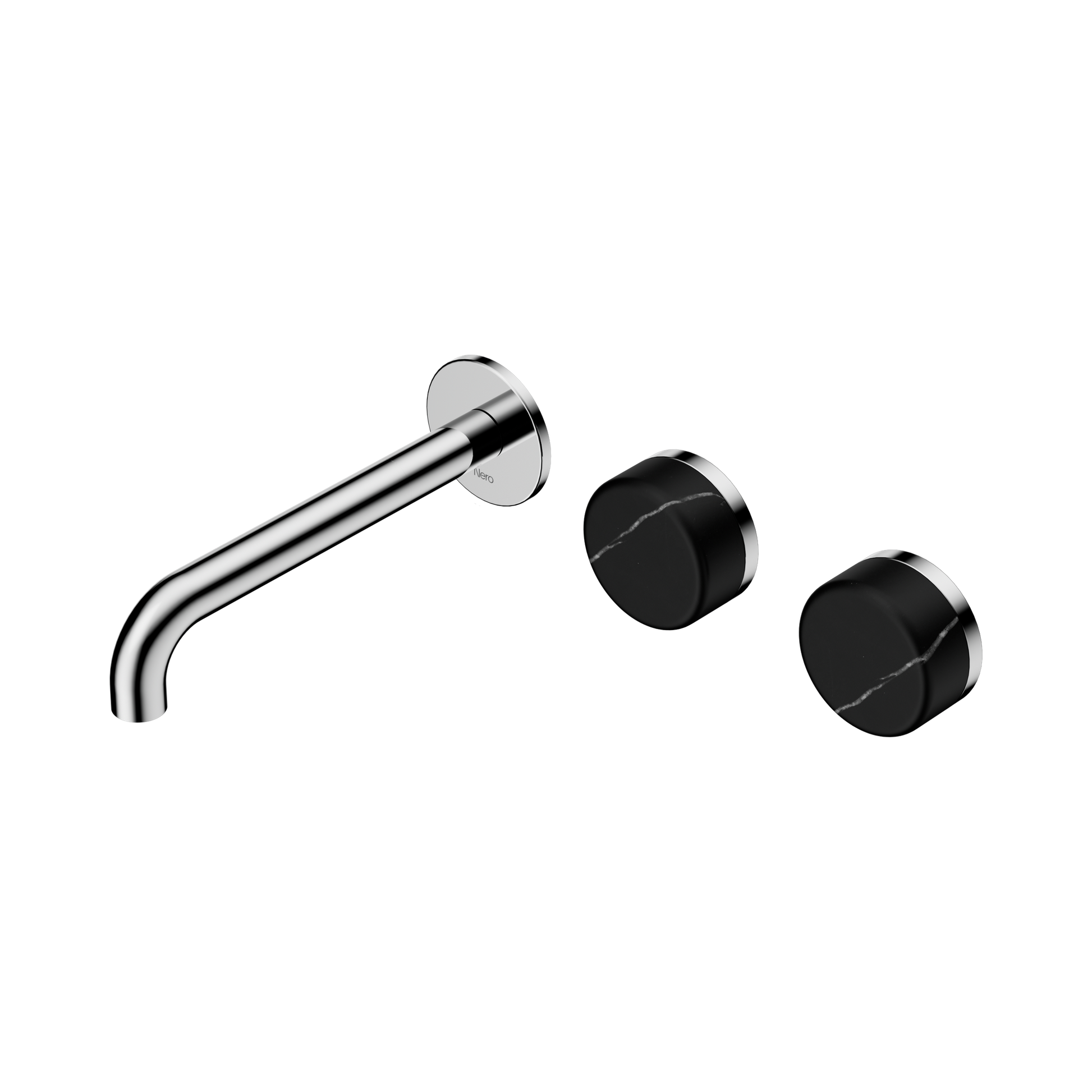 Nero Serenity Wall Basin Set 185mm Offset Spout With Marquina Black Handle, Chrome