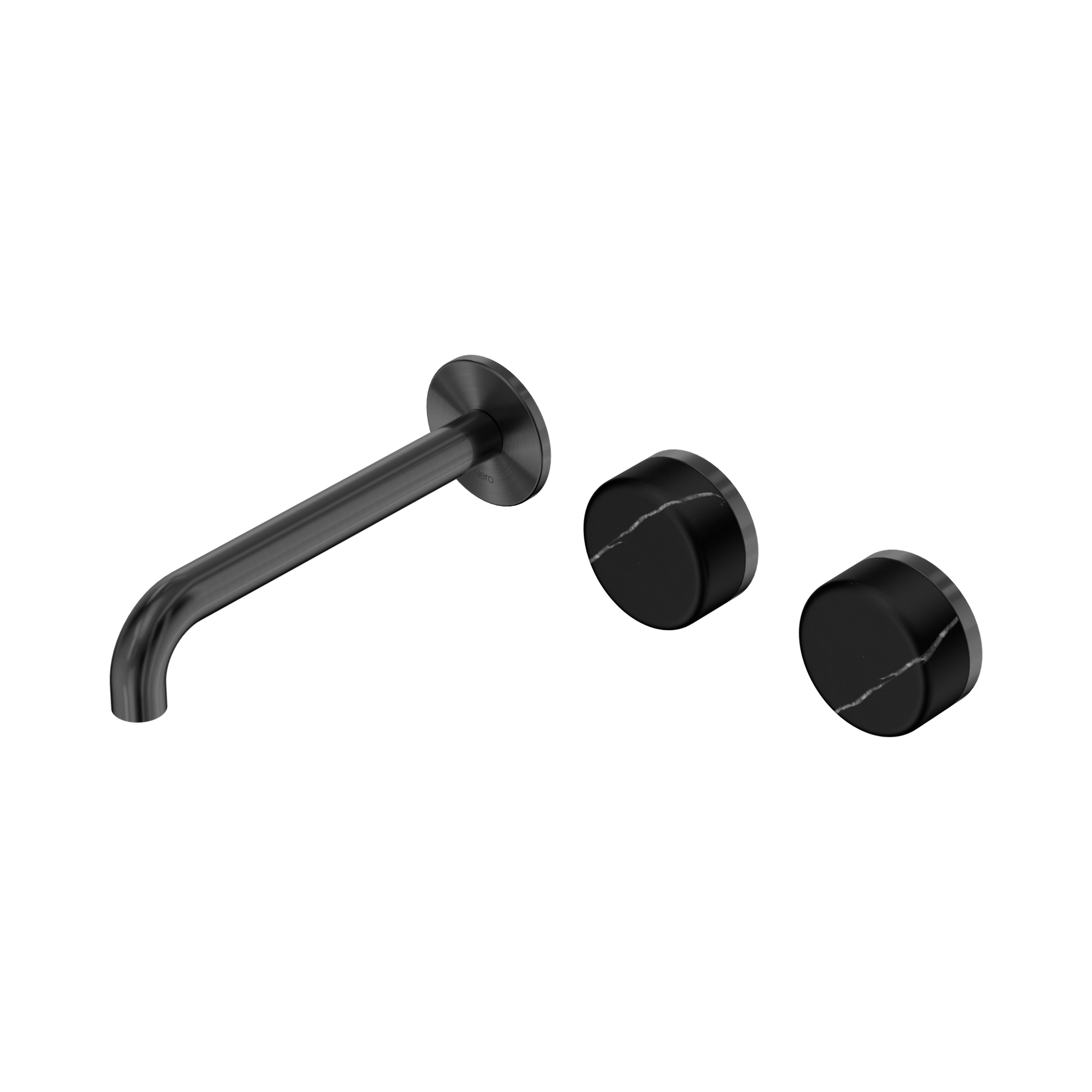 Nero Serenity Wall Basin Set 185mm Offset Spout With Marquina Black Handle, Gun Metal