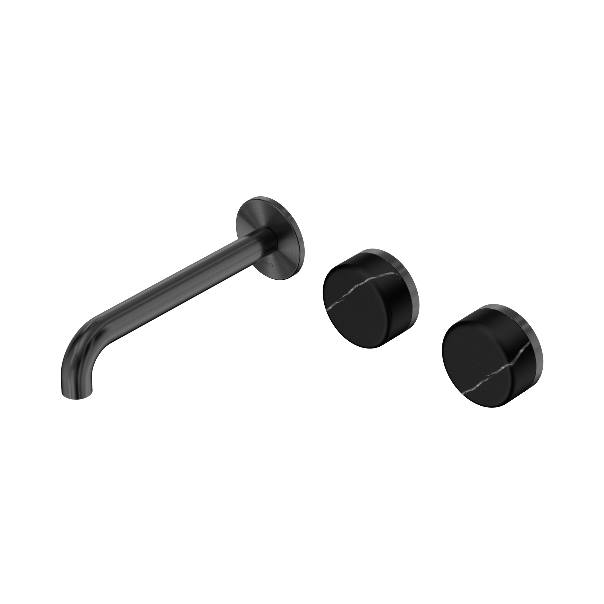 Nero Serenity Wall Basin Set 185mm Offset Spout With Marquina Black Handle, Gun Metal