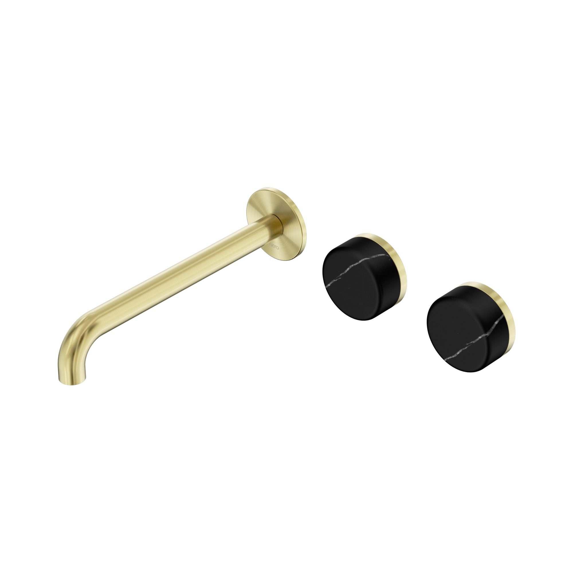Nero Serenity Wall Basin Set 220mm Offset Spout With Marquina Black Handle, Brushed Gold