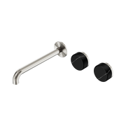 Nero Serenity Wall Basin Set 220mm Offset Spout With Marquina Black Handle, Brushed Nickel