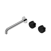 Nero Serenity Wall Basin Set 220mm Offset Spout With Marquina Black Handle, Chrome