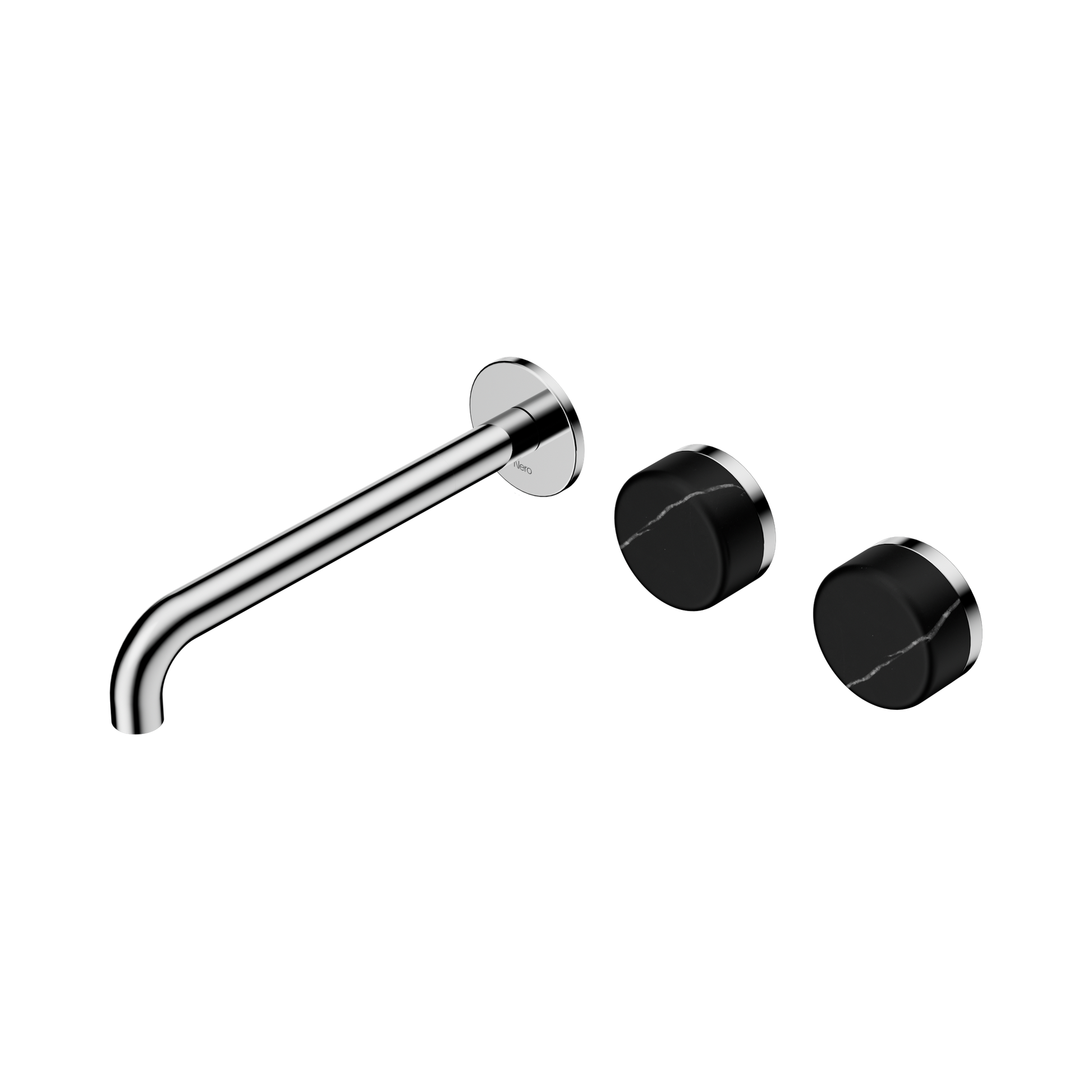 Nero Serenity Wall Basin Set 220mm Offset Spout With Marquina Black Handle, Chrome