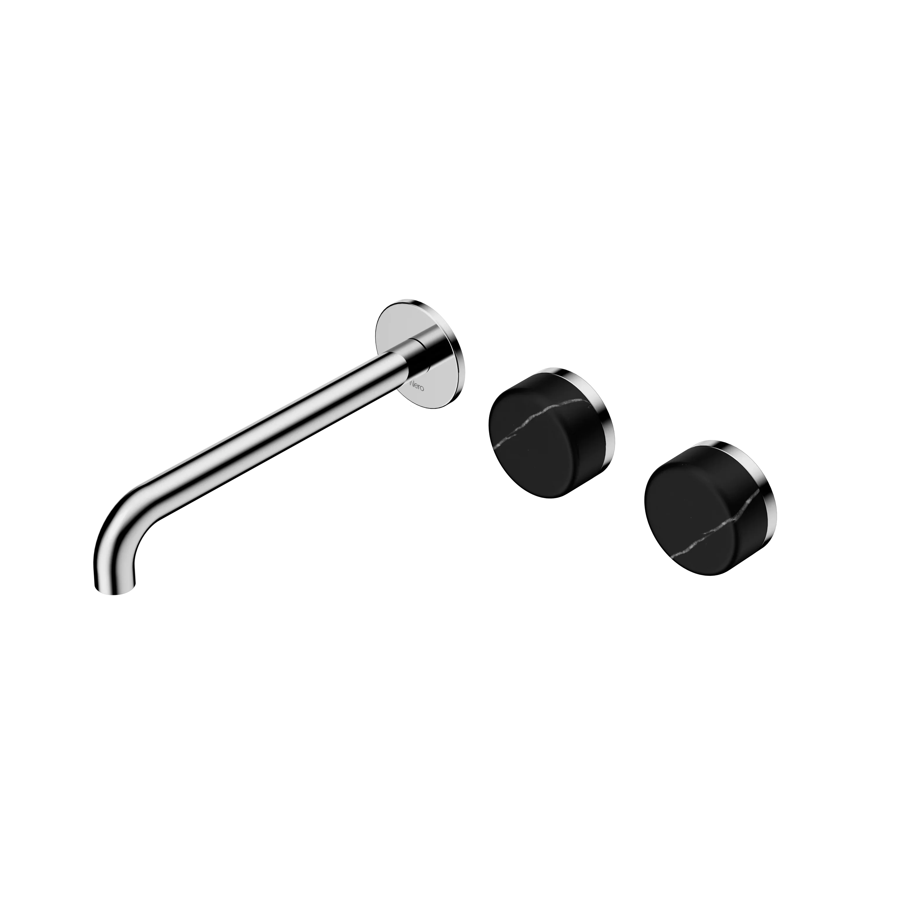 Nero Serenity Wall Basin Set 160mm Offset Spout With Marquina Black Handle